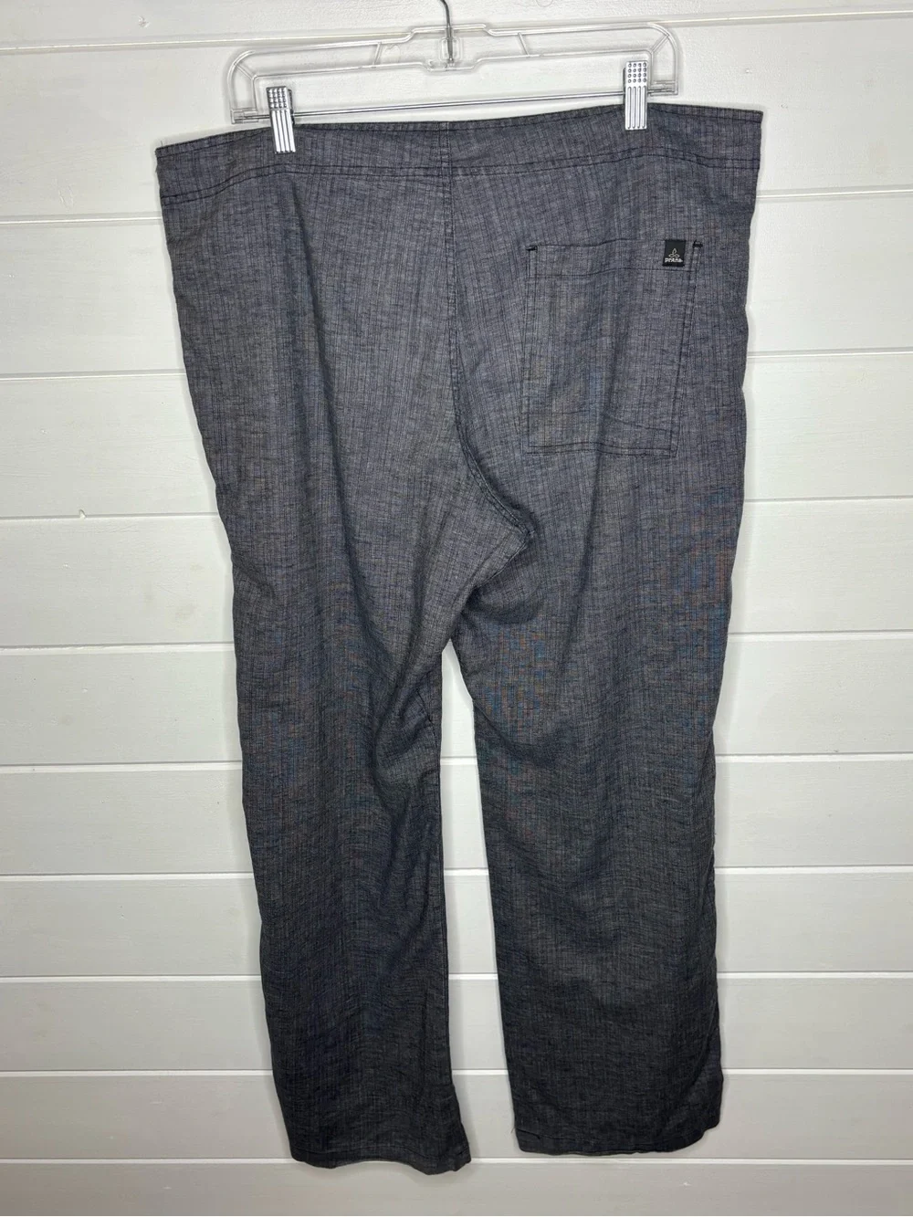 prAna Hemp Blend Drawstring Pants Women’s L Gray Wide Leg Outdoor Casual Yoga